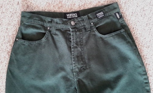 Women's VERSACE Jeans Couture 31/45 Straight Leg -Forest Green- Medusa Buttons - Picture 5 of 12