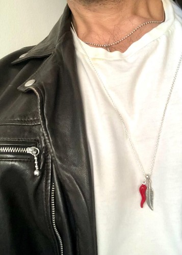 sterling silver feather red chili enamel pendant necklace - Picture 1 of 3