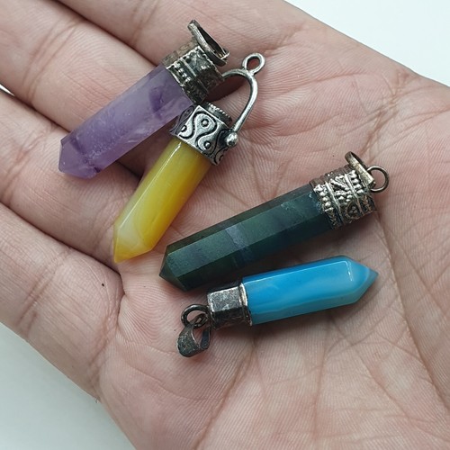 Lot Of Vintage Mix Stone Pendants Lapis Lazuli , Amethyst ,Brass & Silver - Picture 7 of 21