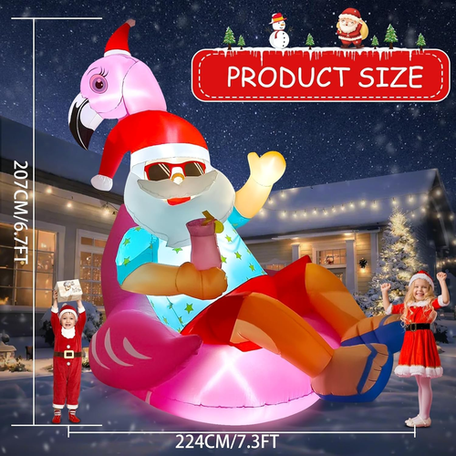 Christmas Inflatable Santa Claus Flamingo, 7.3FT Long Christmas Outdoors Decorat - Bild 2 von 7