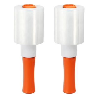 4'' x 656Ft x 20mic Stretch Wrap Mini Roll 2Pcs Clear Plastic Film with Handle