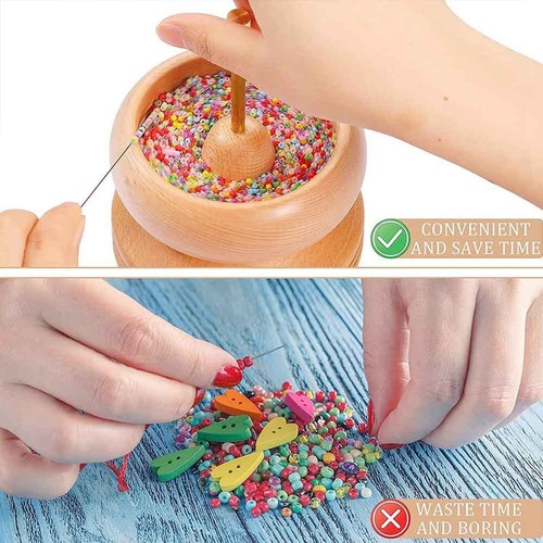 Wooden Beading Spinner Bowl DIY Bracelet Craft Tool w/ Stainless Steel Needles - Picture 6 of 12