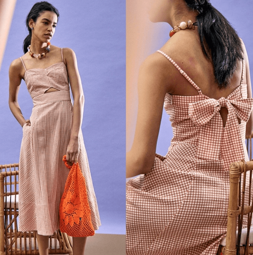 Hunter Bell Maxwell Midi Dress Terracotta Gingham Size 2 NWT $498 - Picture 2 of 14