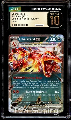 CGC 10 PRISTINE Charizard Ex 125/197 HOLO RARE Obsidian Flames Pokemon Card