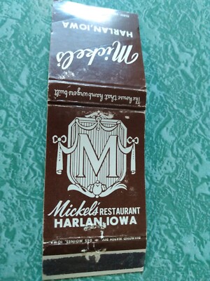 Vintage Matchbook Ephemera Collectible A21 Harlan Iowa mickel 