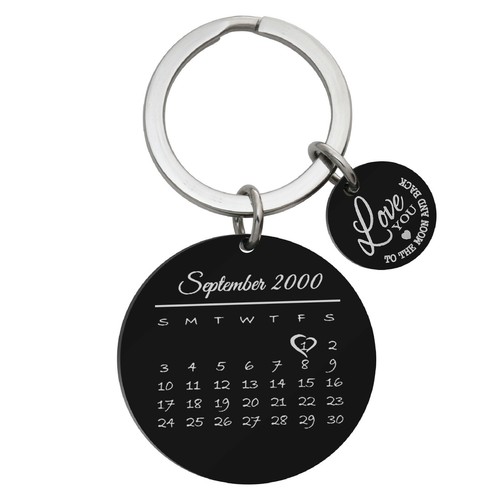 Llavero redondo grabado personalizado fecha calendario personalizado etiqueta acero inoxidable - Imagen 11 de 11