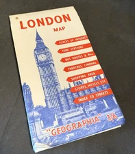 Vtg London Map “Geographia” Places of Interest Tube Stations Bus Routes