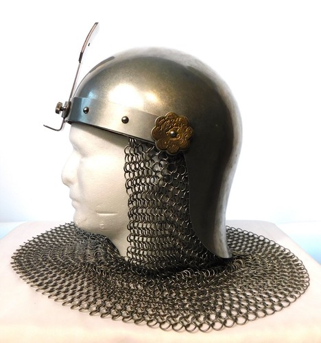 PROP - MEDIEVAL SOLDIERS STEEL HELMET WITH ATTACHED CHAINMAIL CURTAIN! - Picture 2 of 3