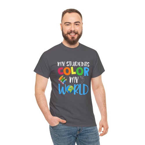 School Teacher Unisex Heavy Cotton Up to 5XL Tee T-Shirt 'Color My World' - Picture 79 of 118