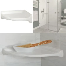 White Ceramic Wall Mount Corner Shower Shelf Tile Soap Shampoo Glazed Glossy NEW