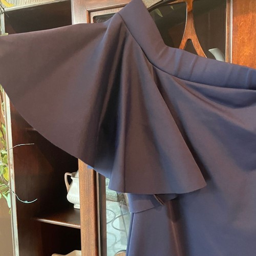 TRINA TURK Off the Shoulder Ruffle Sleeve Dress Navy Blue Size 12 - Picture 7 of 9