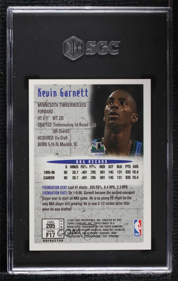 199697 Topps Finest Common Bronze Refractor Kevin 205 SGC 8