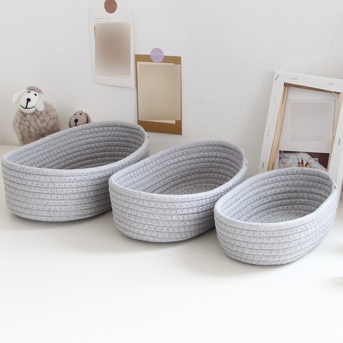 Woven Basket Mini Storage Basket Cute Small Cotton Rope Basket Oval Hamper Decor - Imagen 8 de 32