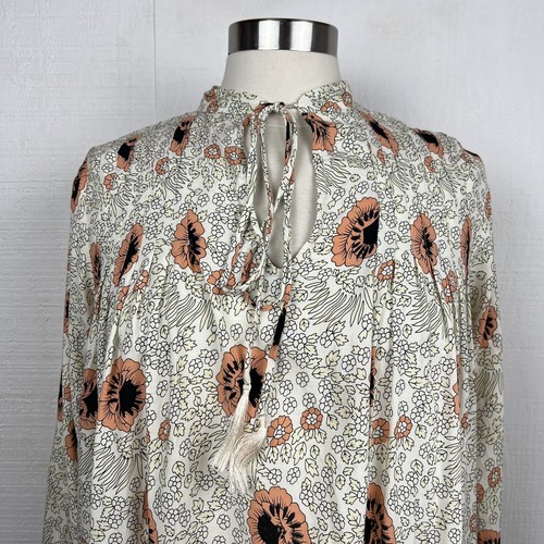 Natalie Martin Lizzy Short Dress XS Womens Cream Peach Floral Long Sleeve Rayon - Picture 6 of 11