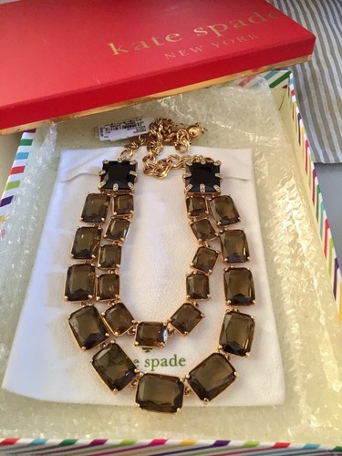 Most Sophisticated Kate Spade Double Drop Jewel Blocks Necklace Gray Black NWT - Picture 8 of 8