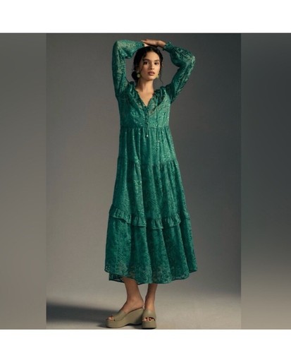 Anthropologie Marais Maxi Dress Green Sz XL Petite Pre Owned  - Picture 3 of 14