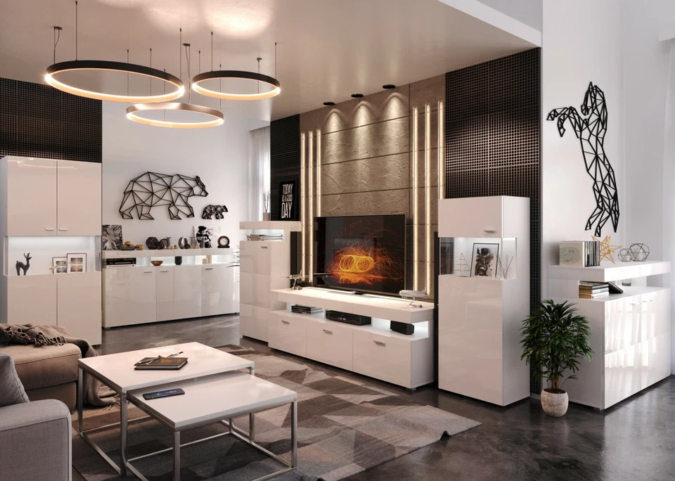 Vitrine Standvitrine Kommode Hochschrank Sideboard Brasilia in Weiß - Bild 2 von 3