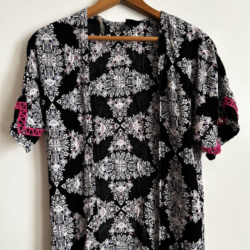 Art Class Girls Duster Cardigan Medium 7/8 Black Floral Open Front Lightweight - Picture 3 of 11