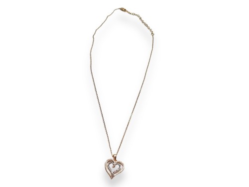 Vintage 10k Rose Gold Designer Round Diamond Heart Shape Pendant Necklace - Picture 2 of 8