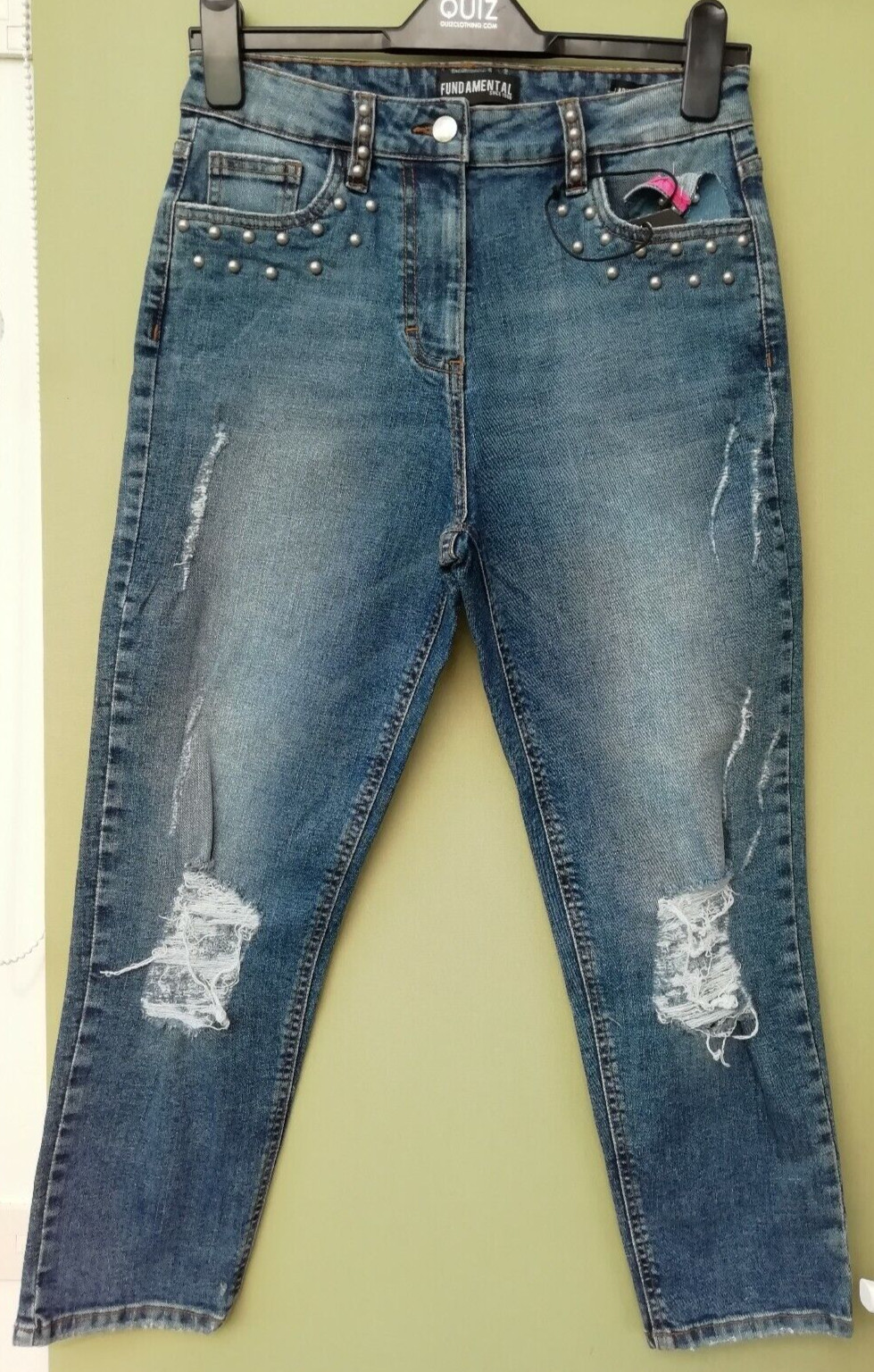 РАСПРОДАЖА УКОРОЧЕННЫХ ДЖИНСОВ DAMEN КЛАССИЧЕСКОГО КРОЯ NIETEN DISTRESSED JEANS BLAU GRÖSSE 8 NEU (262)
