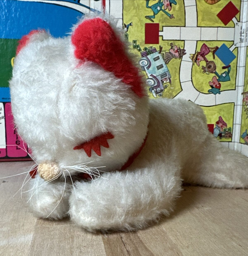Vintage Gund Sani-Schaum Schlummer Kätzchen schlafendes Kätzchen, rot & weiß, orig Etikett Katze - Bild 1 von 8