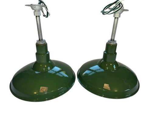 COPPIA Quad anni 40 16 porcellana verde fienile magazzino industriale luce vintage - Foto 16 di 20