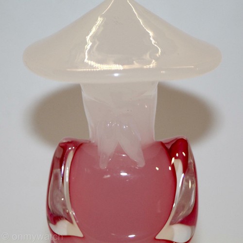 RARO HISTÓRICO MURANO 🇮🇹 Oball LUIGI ONESTO Alabastro Vidrio Figuras Asiáticas Rosa - Imagen 9 de 12