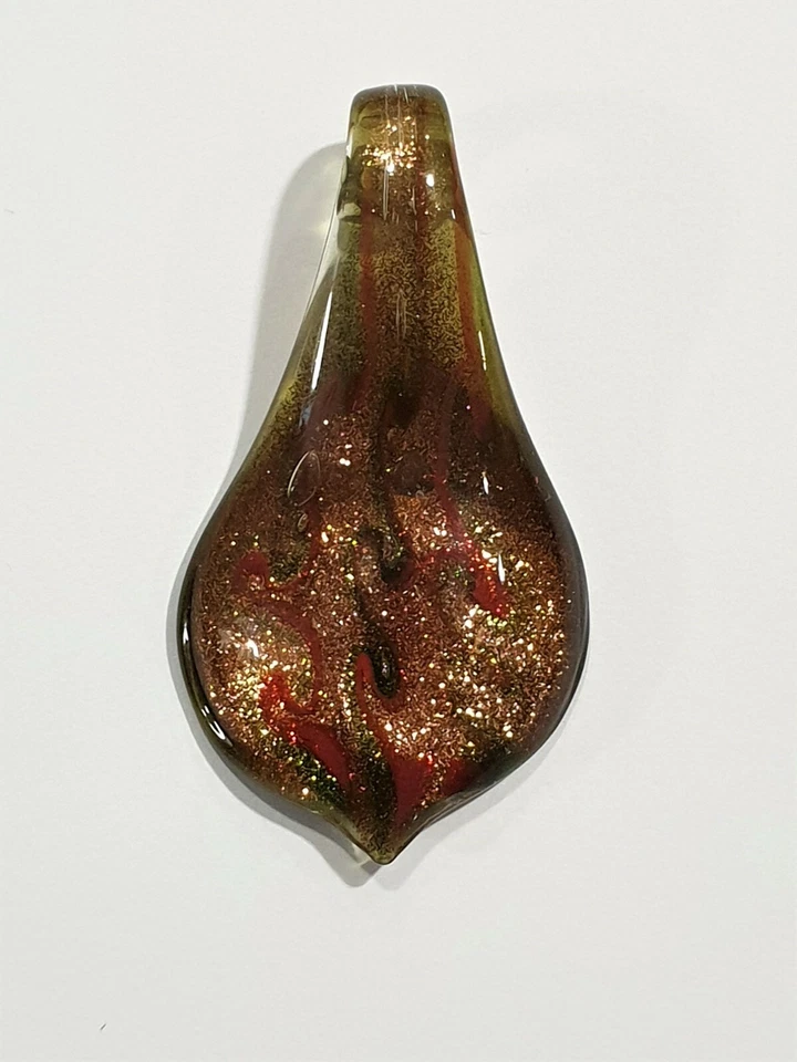 Tropfen Spirale Glas Anhänger im Murano Stil mit Goldsand Kettenanhänger  - Bild 1 von 1