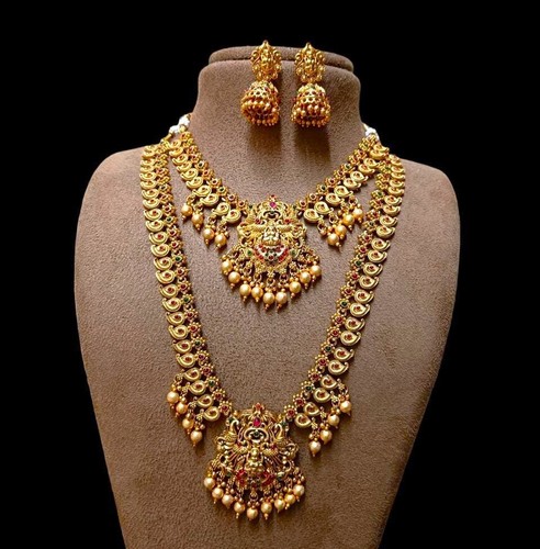 INDIAN BOLLYWOOD BRIDAL NECKLACE GOLD TONE WEDDING TEMPLE JEWELRY SET FOR WOMEN - Picture 3 of 8