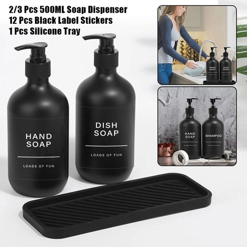 2/3 Stück 500ml Seifenspender Shampoo Pumpe Flaschen mit 12 Etiketten & Tablett - Picture 5 of 27