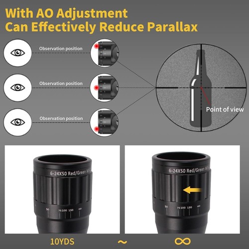 6-24x50 AO Rifle Scope R/G Illuminated Parallax Adjustment Long Range Riflescope - Picture 2 of 7