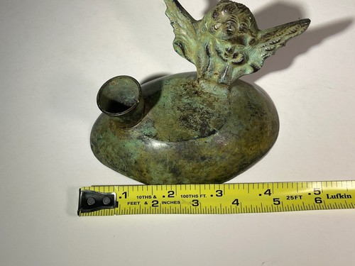 Vintage Kerzenständer Engel Cherub aus Metallguss rustikal grob Made in India - Bild 4 von 23