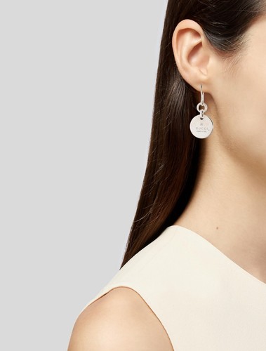 GUCCI TRADEMARK ROUND DISC DROP EARRINGS STERLING 925 SILVER ITALY NEW IN BOX - Picture 8 of 22