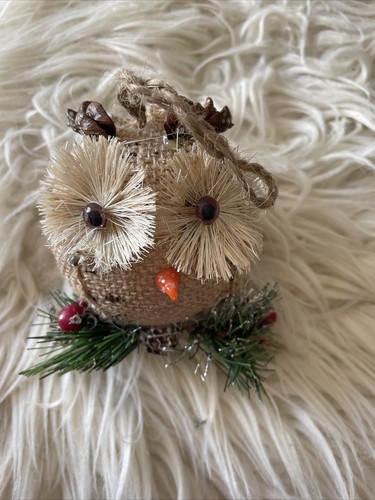 Owl Christmas Ball Ornament Rustic Holiday Decor Tree Burlap Gift Stocking - Picture 8 of 9