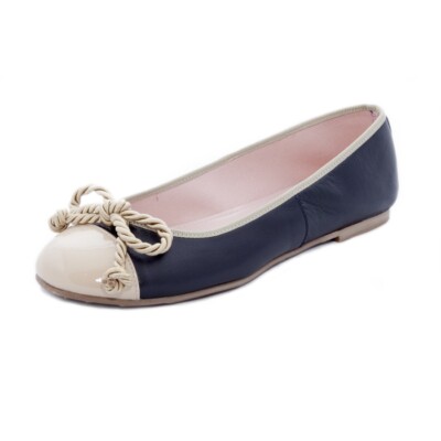 Damenschuhe Italien Ballerina Leder LOGO Schwarz/Beige  Gr.36,5  NP 110,00