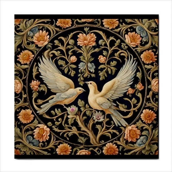 Juego de 4 azulejos de cerámica estilo renacentista para pájaros y flores Foto 3 de 4