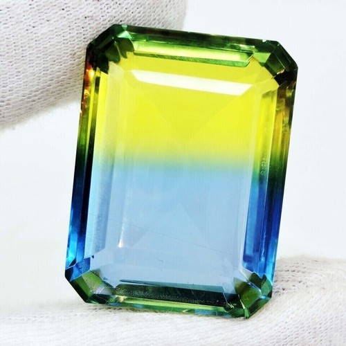 Emerald Shape Loose Gemstone Certified 107.80 Ct Tourmaline Bi-Color - Picture 1 of 4
