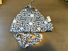 NEW blue white  L SPACE swimsuit bikini top size large