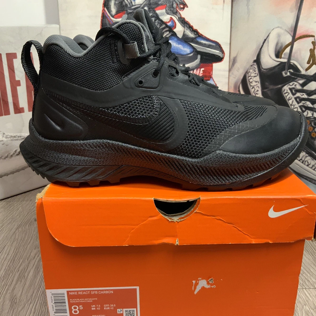 New Nike React Tactical SFB Carbon Triple Black CK9951-001 Men's Size 8.5