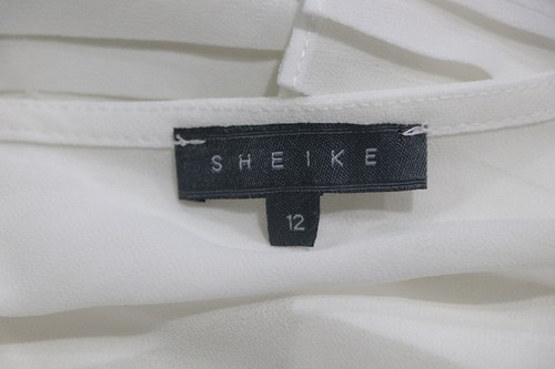 Sheike Women's Crop Blouse Size 12 White Sheer Pleated Sleeves V-Neck Good Cond. - Picture 12 of 13