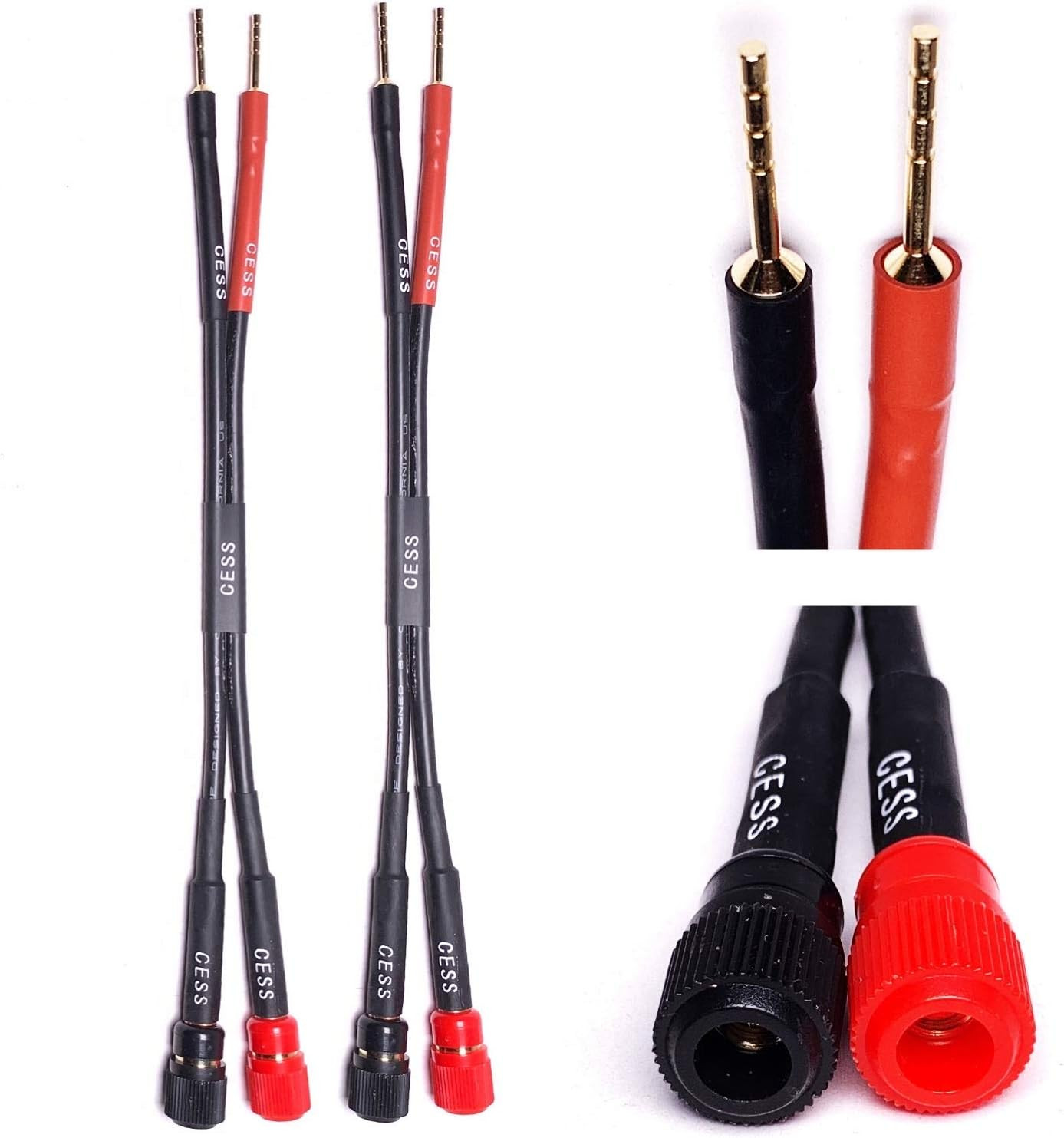 CESS-049 Banana Plug to Pin Type Plug Adapter, Screw Type Banana Cables, 2-Pack