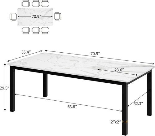 70.8 Inch Long Dining Table for 4-6 People, Large Rectangle Wood Kitchen Table - Picture 2 of 7