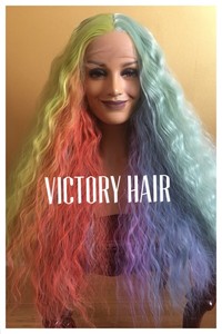 Rainbow Lace Front Wig Multi Color Mix Long Lace Front Wig Human