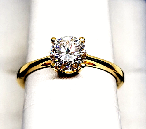 Moissanite Solitaire ring in 14K Yellow Gold over Sterling Silver 1.00 ct sz 8 - Picture 3 of 4