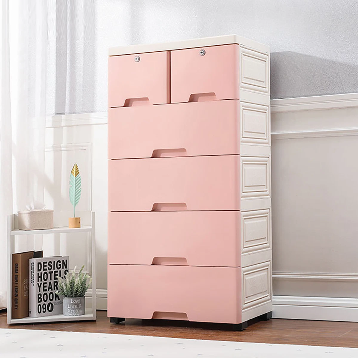 6 Closet Drawers Organizer Storage Plastic Cabinet Dresser Clothes Bedroom  Pink