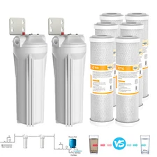 2Pack 10 Inch Whole House Water Filter Housing Filtration 6pc Carbon Replacement