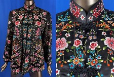 Vintage Plum Blossoms Chinese Black Silk Multicolored Floral Embroidered Jacket