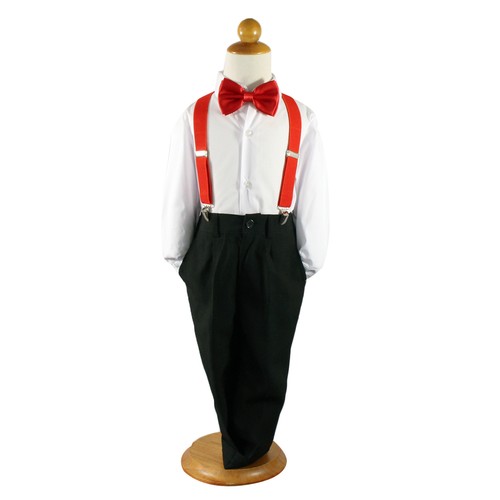 Baby page Boys 4pcs Formal Wedding smart suit black pant+Shirt+Bowtie+brace - Picture 3 of 18