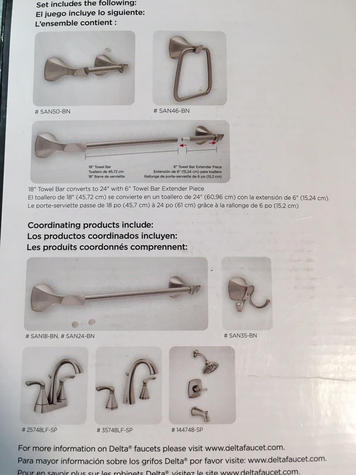 DELTA SANDOVER BRUSHED NICKEL SPOTSHIELD 3PIECE BATH HARDWARE SET