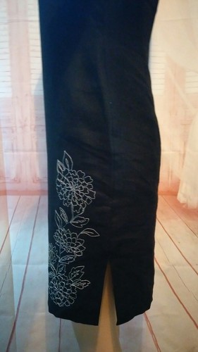 Talbots Irish Linen Sheath Lined Dress Colorblock Cream Black Embroidered 6 - Picture 3 of 6